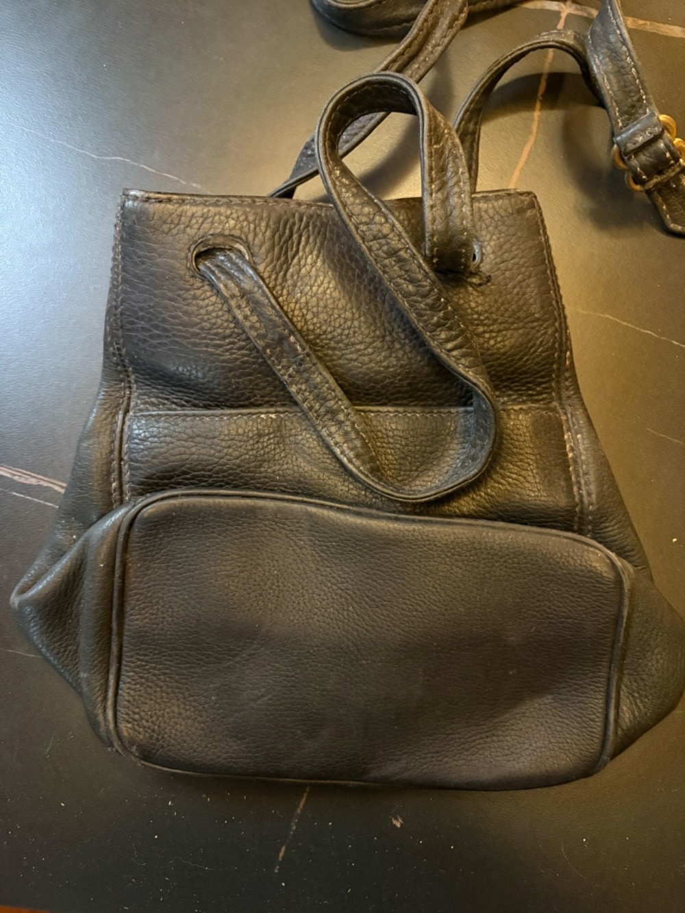 Garage Blowout Vintage Black Pebbled Leather Drawstring Backpack Bag - Picture 3 of 7